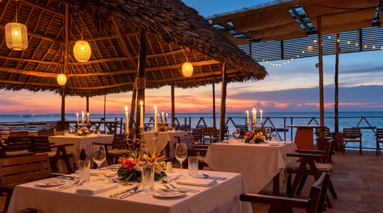 The restaurant at dusk